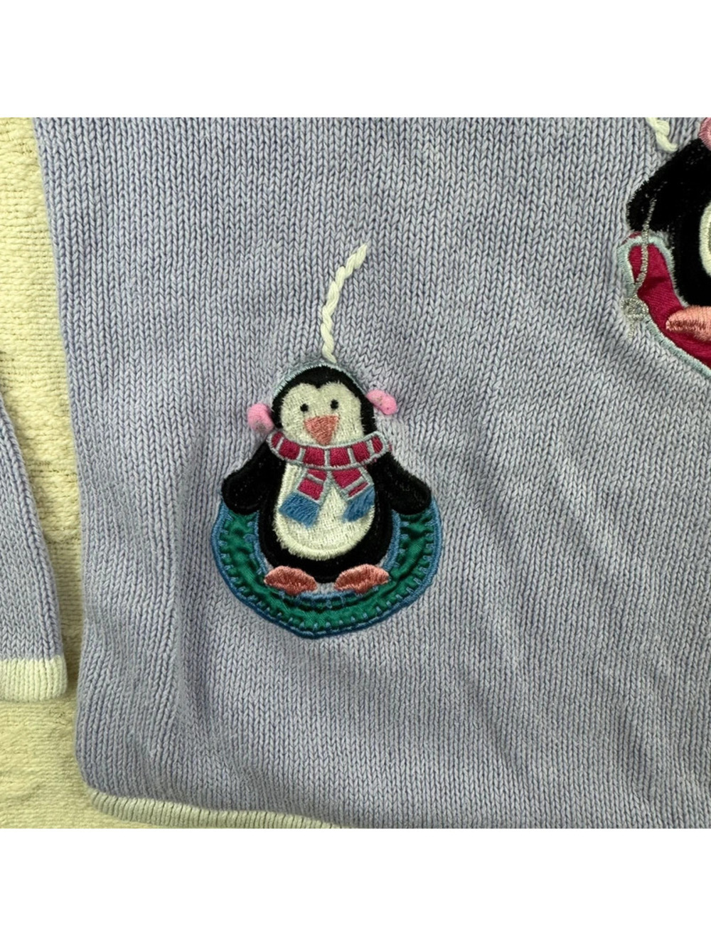 Girls M Y2K Style Purple Penguin Sweater Sledding Snow Winter Ski - Picture 5 of 7